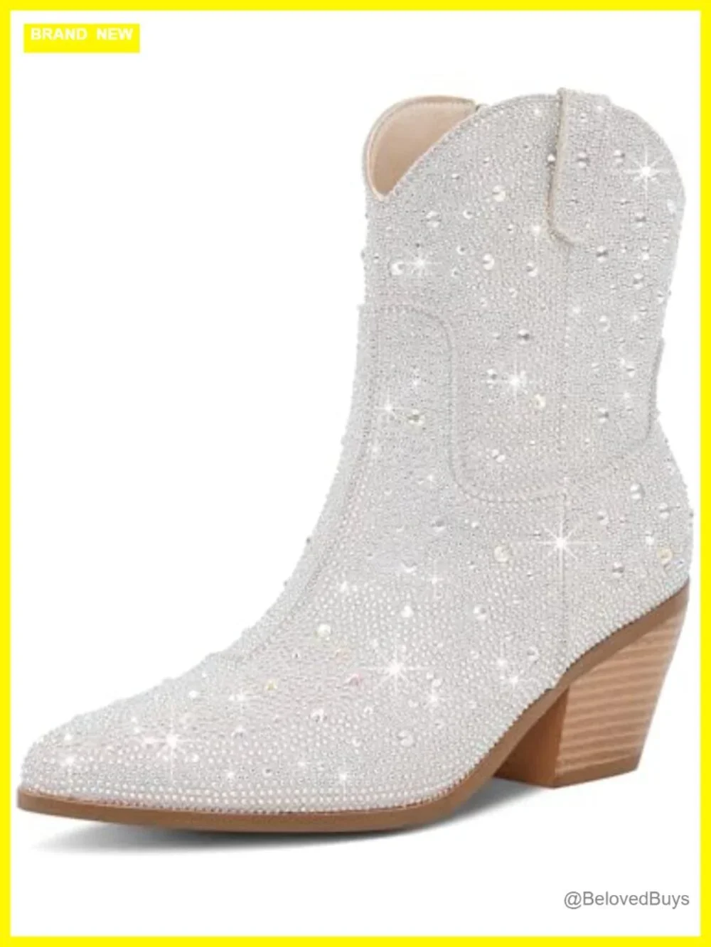 Cowgirl Ankle Boots Cowboy Boots for Women Rhinestone Chunky Heel Side Zipper